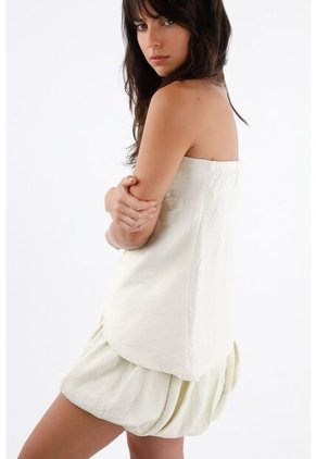 Tennis Blusa Para Mujer En Viscosa Marfil Strapless Asimétrica