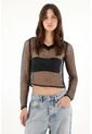Tennis Camiseta Crop En Malla Negra Para Mujer de Tennis