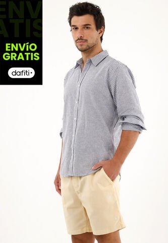 Tennis Camisa Azul Oscuro A Rayas Manga Larga Para Hombre Tennis