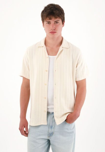 Camisa Tipo Bowling A Rayas Crudo Para Hombre