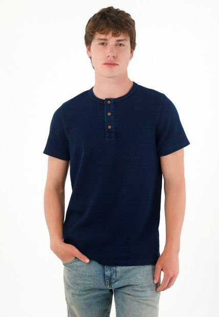 Camiseta De Tela Con Textura Azul Para Hombre