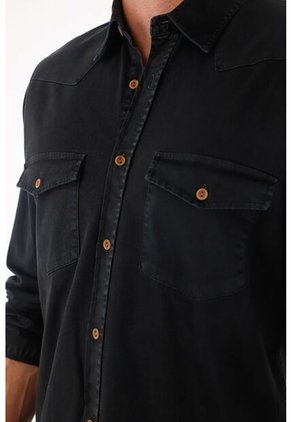 Tennis Camisa En Dril Con Bolsillos Negra Para Hombre