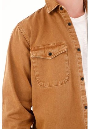 Tennis Chaqueta Tipo Camisa Con Efecto Vintage Café Para Hombre