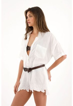 Tennis Overall Corto Crudo Con Bordado Para Mujer