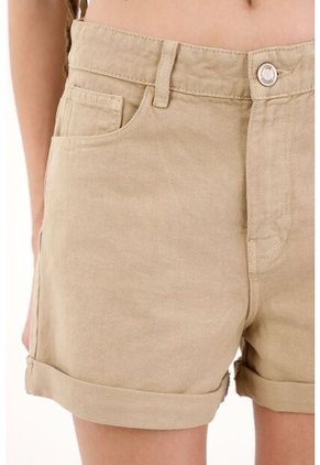 Tennis Short En Dril Tiro Alto Crudo Para Mujer