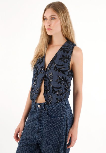 Chaleco De Diseño Abierto Azul Para Mujer