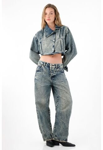 Tennis Jean Horseshoe Con Efecto Craquelado Azul Para Mujer Tennis