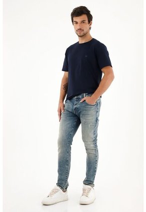 Tennis Jean Skinny Tiro Medio Con Pigmento Blanco Para Hombre