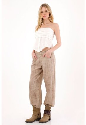 Camisa Strapless Con Diseño De Tablas Crudo Para Mujer