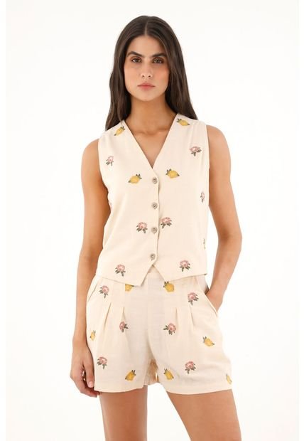 Chaleco Escote En V De Flores Bordadas Para Mujer