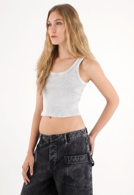 Camiseta Tipo Esqueleto En Rib Gris Para Mujer