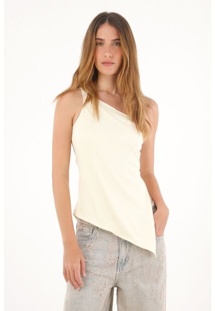 Tennis Camiseta En Rib De Un Solo Hombro Crudo Para Mujer