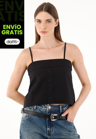 Tennis Camisa Negra De Escote Recto Para Mujer Tennis