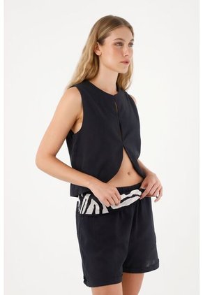 Tennis Chaleco Con Diseño Curvo Negro Para Mujer