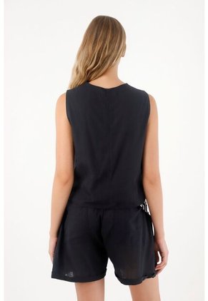 Tennis Chaleco Con Diseño Curvo Negro Para Mujer