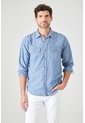 Tennis Camisa Fit Regular Con Doble Bolsillo Con Tapa De Algodón Azul Claro Para Hombre de Tennis