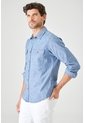 Tennis Camisa Fit Regular Con Doble Bolsillo Con Tapa De Algodón Azul Claro Para Hombre de Tennis