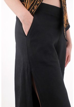 Tennis Pantalón Wide Leg En 100% Lino Negro Para Mujer