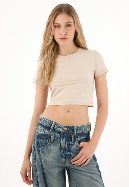 Camiseta Ajustada Tipo Crop Crudo Para Mujer
