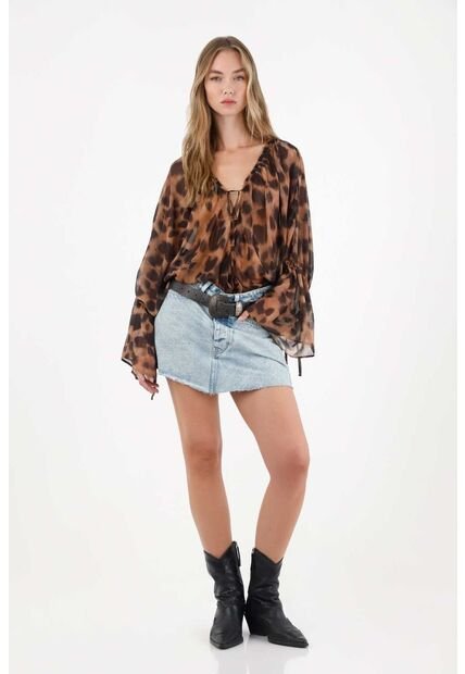 Tennis Camisa Animal Print Con Leve Transparencia Para Mujer