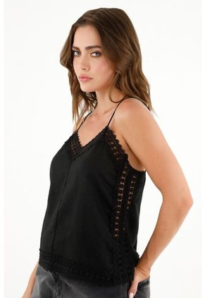 Tennis Camisa Negra Con Encaje Para Mujer
