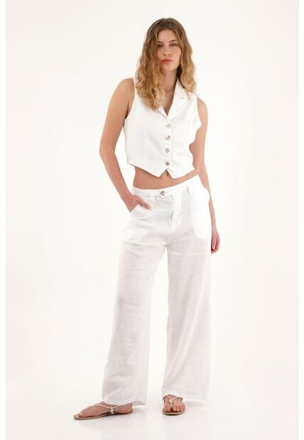 Tennis Chaleco Blanco En 100% Lino Para Mujer