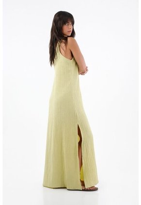 Tennis Vestido Largo Para Mujer En Poliéster Verde Lima Fit Relajado Con Textura Arrugada