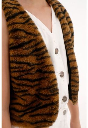 Chaleco De Tela Afelpada Animal Print Para Niña