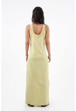 Tennis Vestido Largo Para Mujer En Poliéster Verde Lima Fit Relajado Con Textura Arrugada