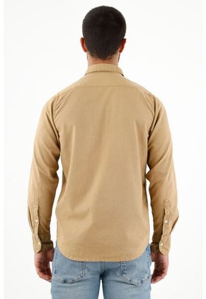 Camisa Manga Larga Café Para Hombre