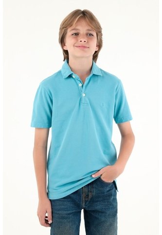 Polo Azul Manga Corta Para Niño Tennis