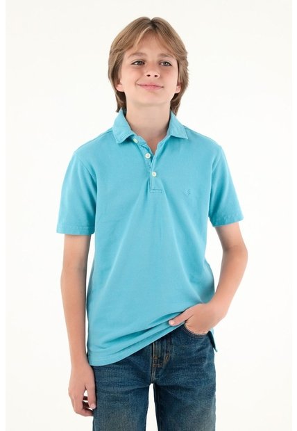 Polo Azul Manga Corta Para Niño