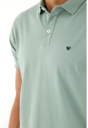 Tennis Polo Con Raqueta Bordada Verde Para Hombre