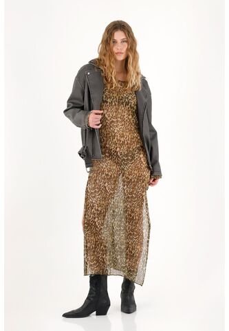Vestido Largo Traslúcido Animal Print Para Mujer Tennis