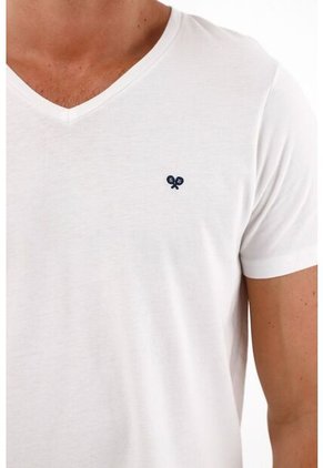 Tennis Camiseta Blanca Cuello En V Para Hombre