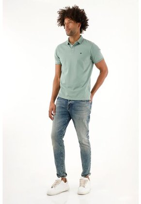 Tennis Polo Con Raqueta Bordada Verde Para Hombre