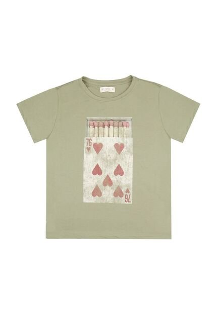 Camiseta Verde Con Estampado De Corazones Para Mujer