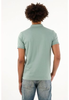 Tennis Polo Con Raqueta Bordada Verde Para Hombre