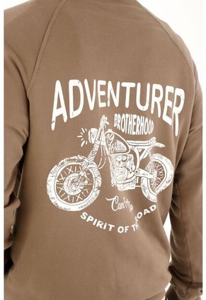 Buzo Tipo Hoodie Café Con Estampado Para Hombre