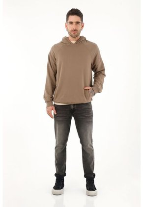 Buzo Tipo Hoodie Café Con Estampado Para Hombre