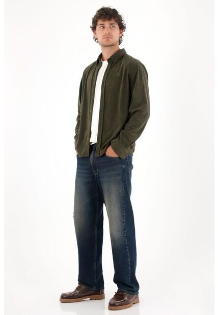 Tennis Camisa Con Textura Tipo Corduroy Verde Para Hombre