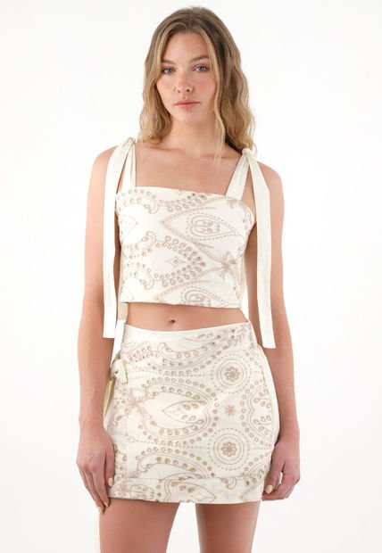 Camisa Crop En Ojalillo Crudo Para Mujer
