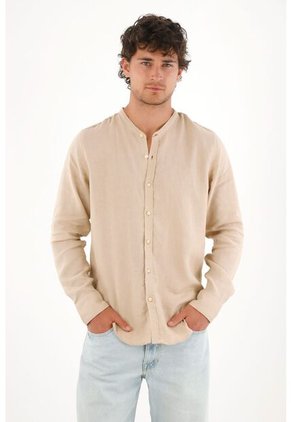 Tennis Camisa En 100% Lino Café Para Hombre