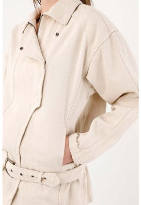 Tennis Cazadora Fit Relajado Con Cinturón De Algodón Beige Para Mujer