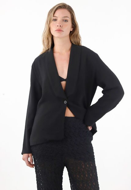 Abrigo Tipo Blazer Negro Para Mujer