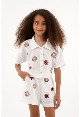 Camisa Con Bordado De Flores Para Niña Tennis