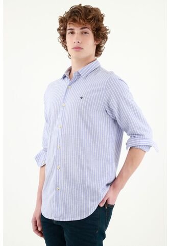 Camisa Cuello Francés Azul Para Hombre Tennis