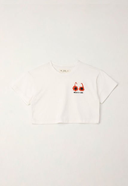Camiseta Manga Corta Con Mini Print Crudo Para Niña