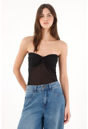 Tennis Camiseta Strapless En Malla Negra Para Mujer