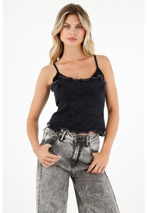 Tennis Camisa Tipo Chaleco En Denim Negro Para Mujer